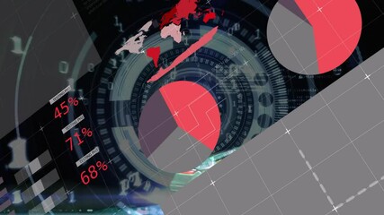 Processing global data, digital interface with world map and pie charts displayed - Powered by Adobe