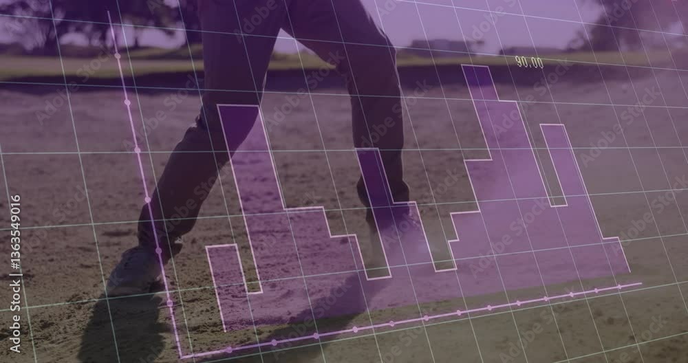 Poster person walking on dirt path with digital graph overlay animation