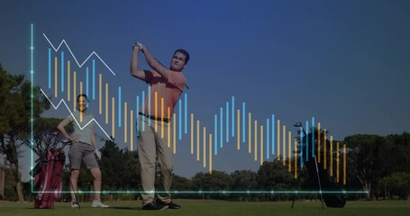 Swinging golf club, golfer with animation data overlay on green course - Powered by Adobe