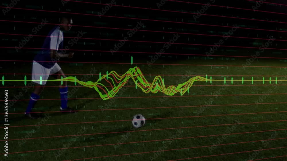 Aufkleber preparing to kick ball, soccer player with data graph animation overlay