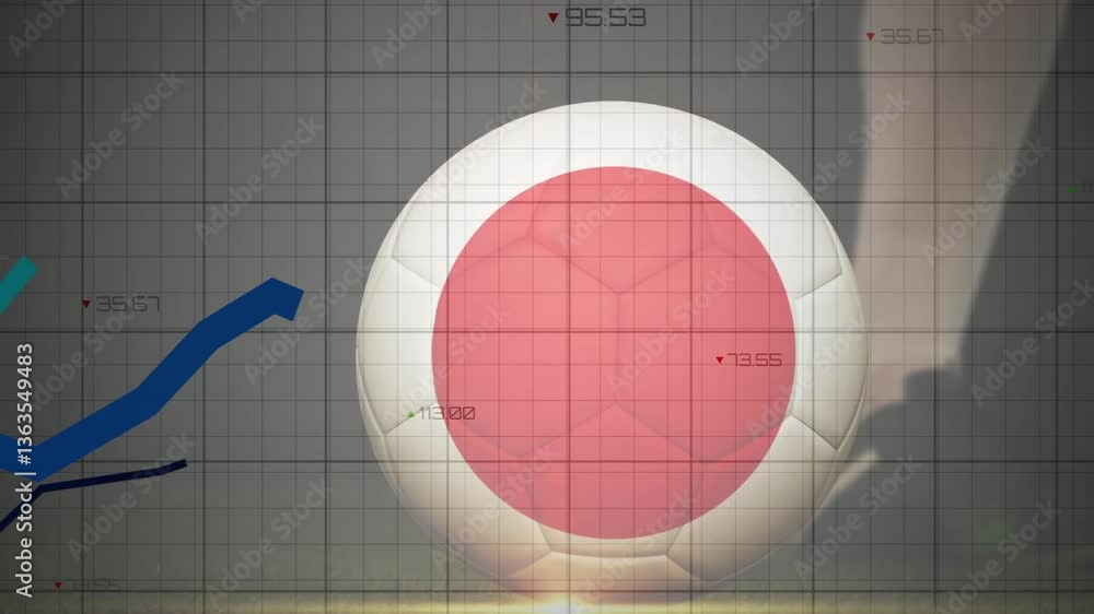 Poster animation showing soccer ball with red circle and rising blue arrow graph