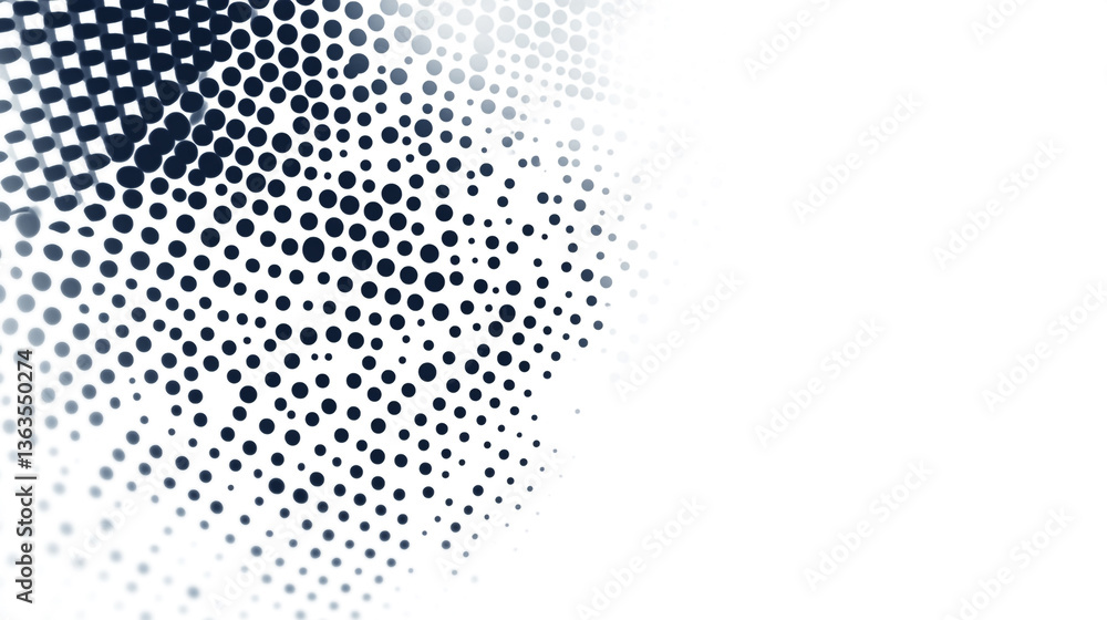 Poster abstract halftone pattern fading from dark to light on a white background with circular dots