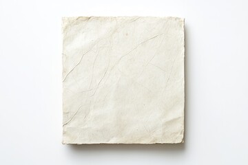 A textured, off-white piece of handmade paper with visible fibers and uneven edges.