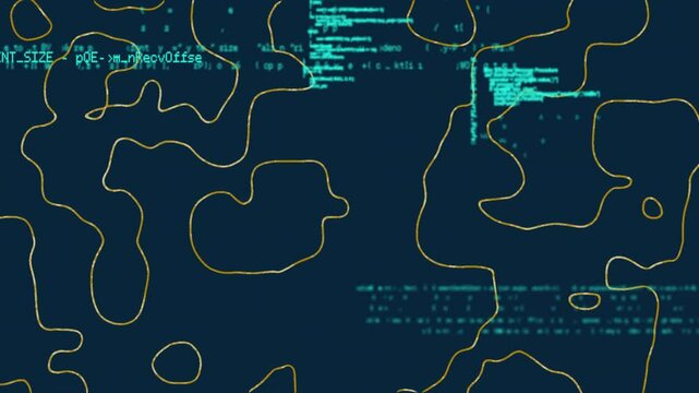 Animation of digital map with contour lines and scattered code elements