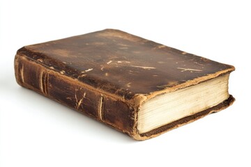 Obraz premium A very old, worn leather-bound book, showing signs of age and use.