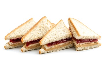 Four triangular sandwiches are displayed on a white background