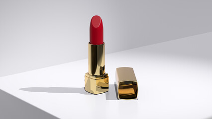 single golden tube lipstick, emphasizing quality in everyday cosmetics, natural makeup and...