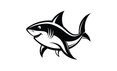 Hungry great white shark silhouette, Hungry Great White Shark, Wild Marine Animal Illustration 