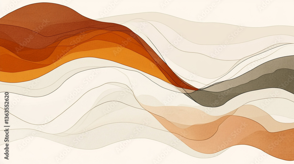 Poster abstract wavy lines in shades of brown orange and beige on a light background creating a smooth text