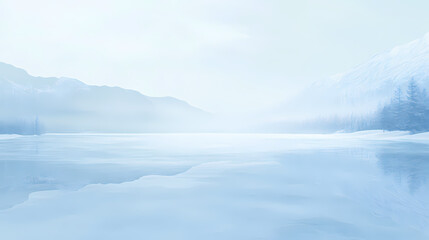 Fototapeta premium Gradual transition from pale blue to pure white in a frozen lake, lake, water. Frozen Transition. Illustration