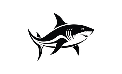 Hungry great white shark silhouette, Hungry Great White Shark, Wild Marine Animal Illustration 