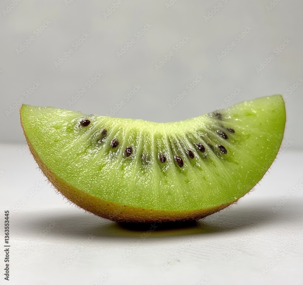 Poster kiwi slice close-up showing texture and seeds against simple backdrop