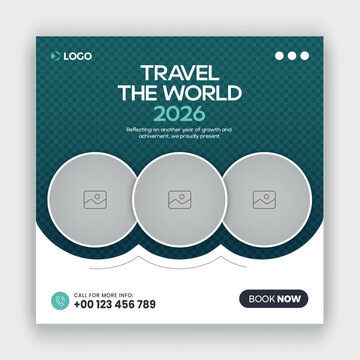 Travel holiday vacation social media post banner or square post design template