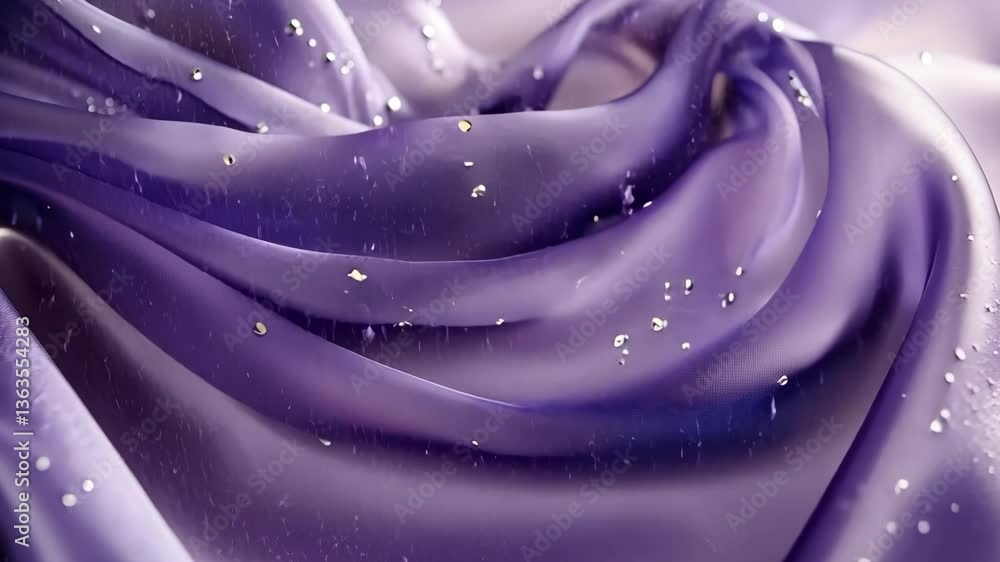 Poster shimmering fabric draped elegantly with droplets in soft light during a serene indoor setting