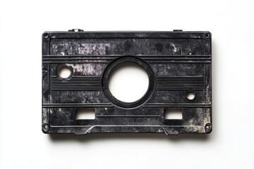 Obraz premium A worn-out, dusty cassette tape case, devoid of its magnetic tape, evokes nostalgia for the past.
