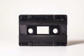 Obraz premium A vintage audio cassette tape, black plastic housing, showing signs of age and wear.