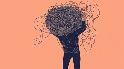 Carrying the weight of anxiety through tangled threads in warm muted tones