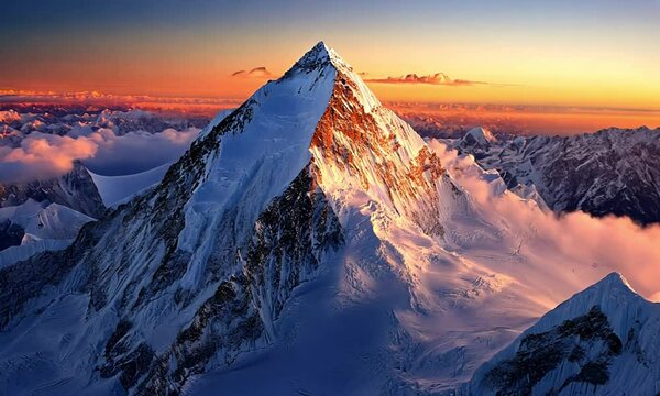 Majestic K2 at Sunset: A Breathtaking Aerial View of the Karakoram Range