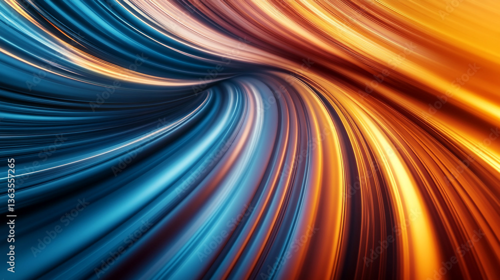 Poster abstract flowing lines of blue and orange light creating a dynamic and vibrant background effect