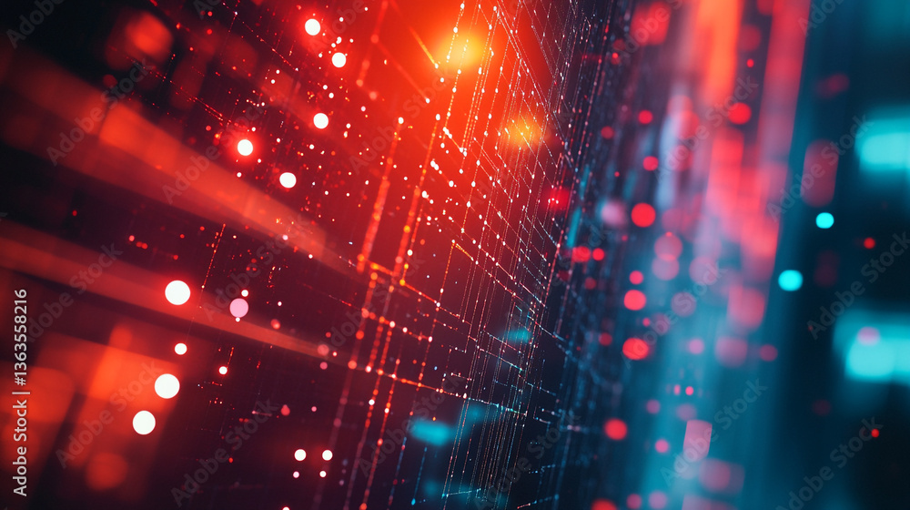 Aufkleber abstract digital grid with red and blue light effects creating a futuristic technology background