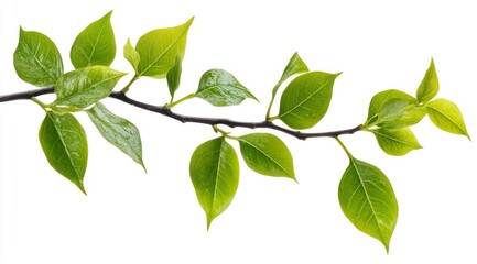 Fototapeta premium Fresh Green Leaves on Branch Isolated for Springtime or Nature Design
