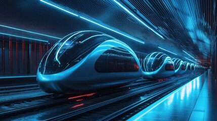 Fototapeta premium Futuristic Train Station Neon Lights