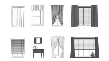 Window treatments in an interior for home improvement and decor