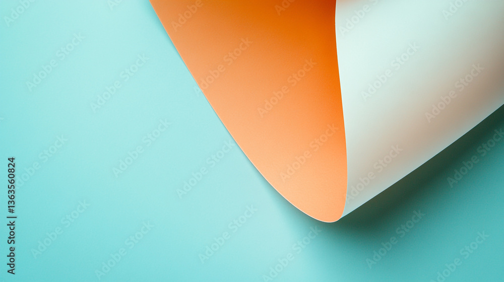 Poster an abstract view of folded orange and white paper on a light blue background creating a modern desig