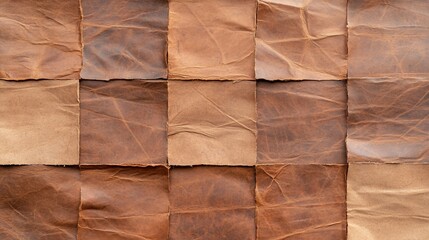 A textured grid pattern of light and dark brown leather squares