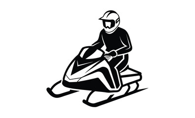 Person riding snowmobile silhouette, person riding a snowmobile silhouette vector illustration, person riding a snowmobile line art vector 
