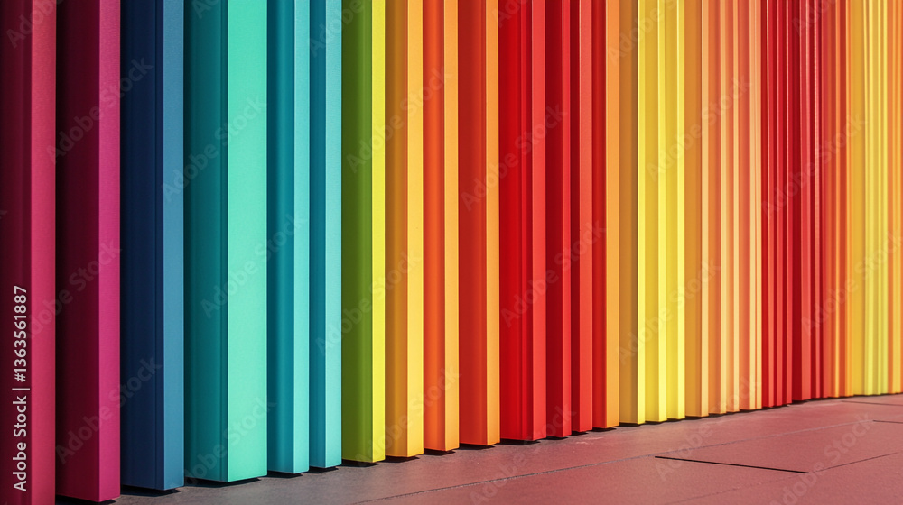 Aufkleber a vibrant display of vertical colorful panels creating a rainbow spectrum on a wall surface