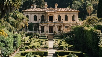 Obraz premium Hilltop Villa, Formal Gardens, Sunny Day