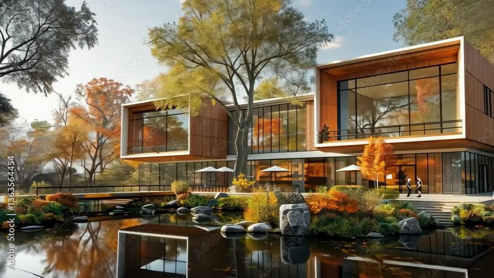 Poster futuristic university campus with holographic lectures and smart classrooms
