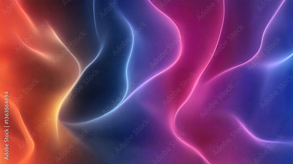 Poster abstract background with flowing lines of color gradients in red blue and purple hues creating soft 