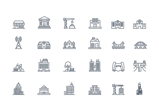 Blue Urban Architecture Building Structure City Icons Set