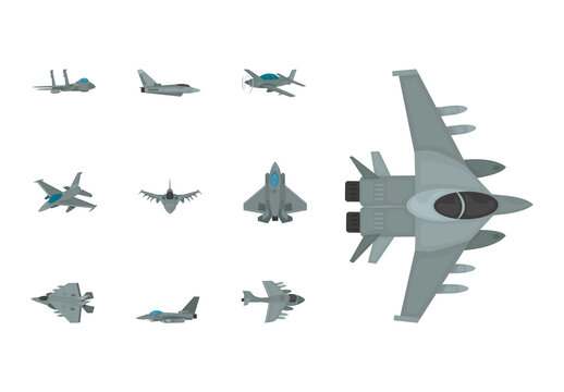 Colorful Airplane Aviation Jet Fighter Military Illustration Set