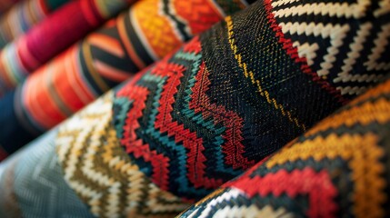 A photo of geometric patterned textiles