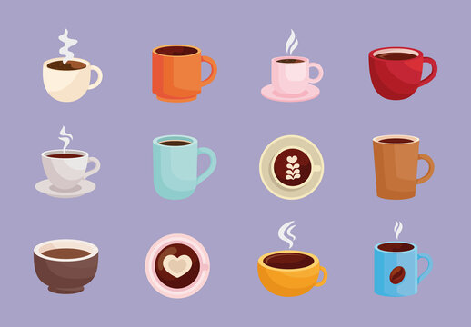 Colorful Coffee Mug Hot Drink Beverage Design Set