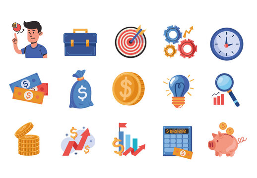 Colorful Finance Savings Budget Money Icon Design Set