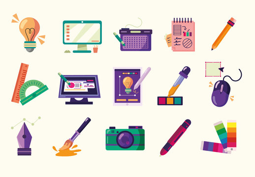 Colorful Graphic Digital Creative Art Tools Design Set