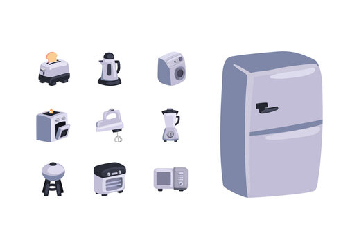 Gray Minimal Kitchen Home Appliance Electronic Icon Set