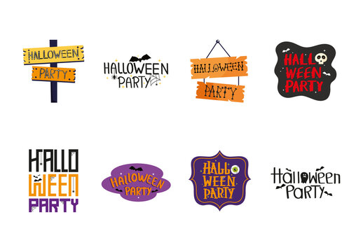 Orange Black Halloween Party Typography Sign Design Set
