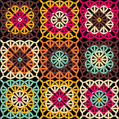 Pattern with crochet granny square wallpaper handmade decorative art design print