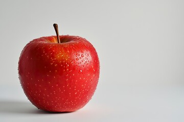Fresh Red Apple with Water Droplets on Clean Background