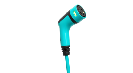 Electric Car Charging Connector in Vibrant Turquoise Color Design for Modern Charging Station with Ergonomic Handle and Circular Pins