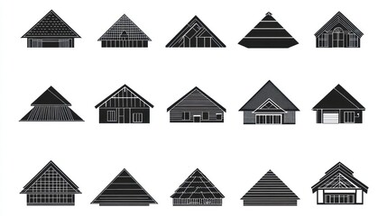House roof styles, architectural designs, various shapes, white background, home construction