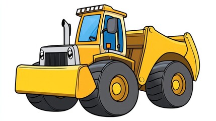 Yellow dump truck on white background, construction site illustration, children's book