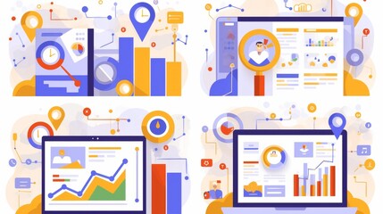 Flat Vector Illustration of Phone, Laptop, and Computer Monitor with Web Pages