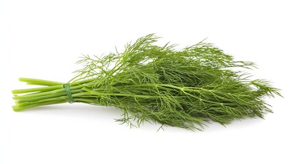 Freshly Harvested Green Herb Bunch with Delicate Leaves on a White Background