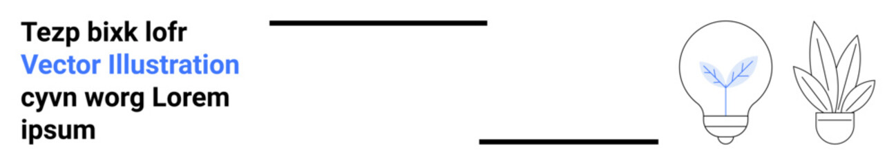 Abstract typography paired with a light bulb icon symbolizing creativity and a plant sketch representing growth. Ideal for innovation, sustainability, creativity, education, minimalism, branding